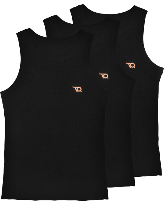 WAFFLE TANK TOP BLACK 3ER-SET