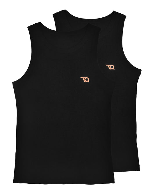 WAFFLE TANK TOP BLACK 2ER-SET